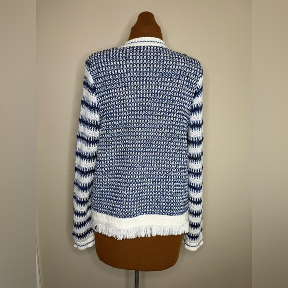 Talbots Mixed Knit Open Front Sweater Fringed Hem and Pockets Size Medium - Picture 4 of 10
